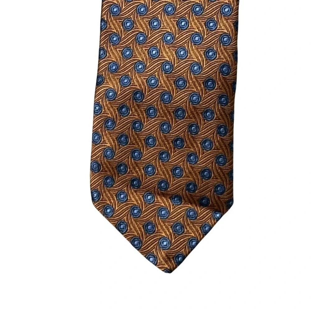 Robert Talbott Best of Class Silk Tie Blue Gold Geometric Medallion Handsewn USA